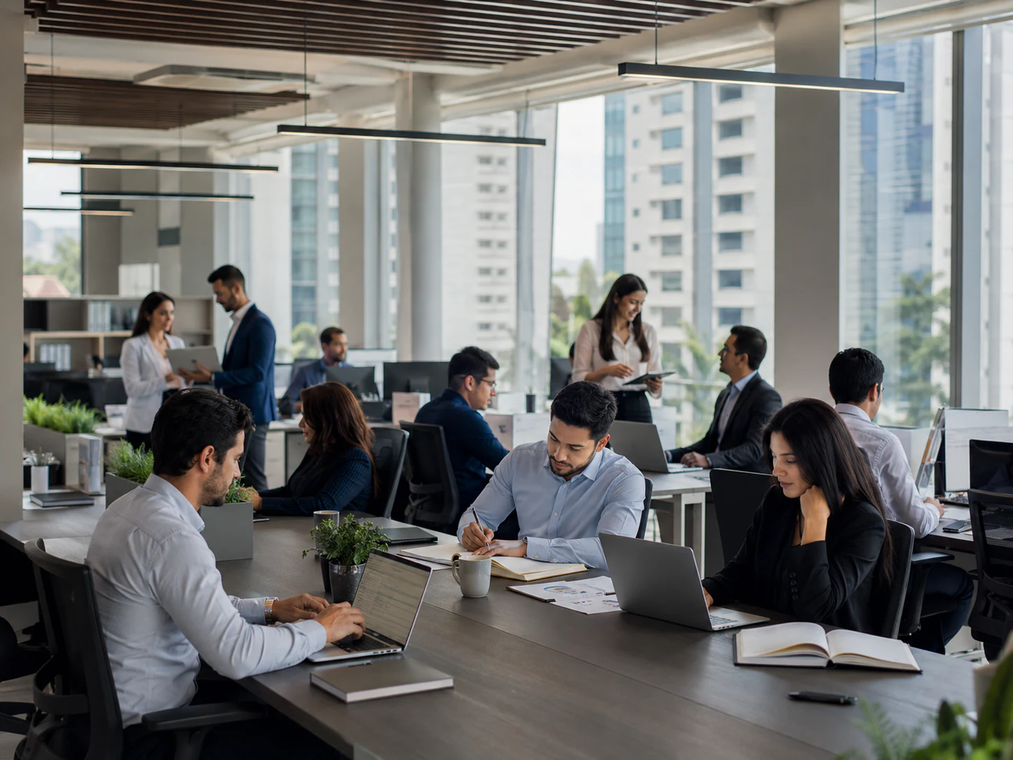 Ambiente corporativo com equipe trabalhando